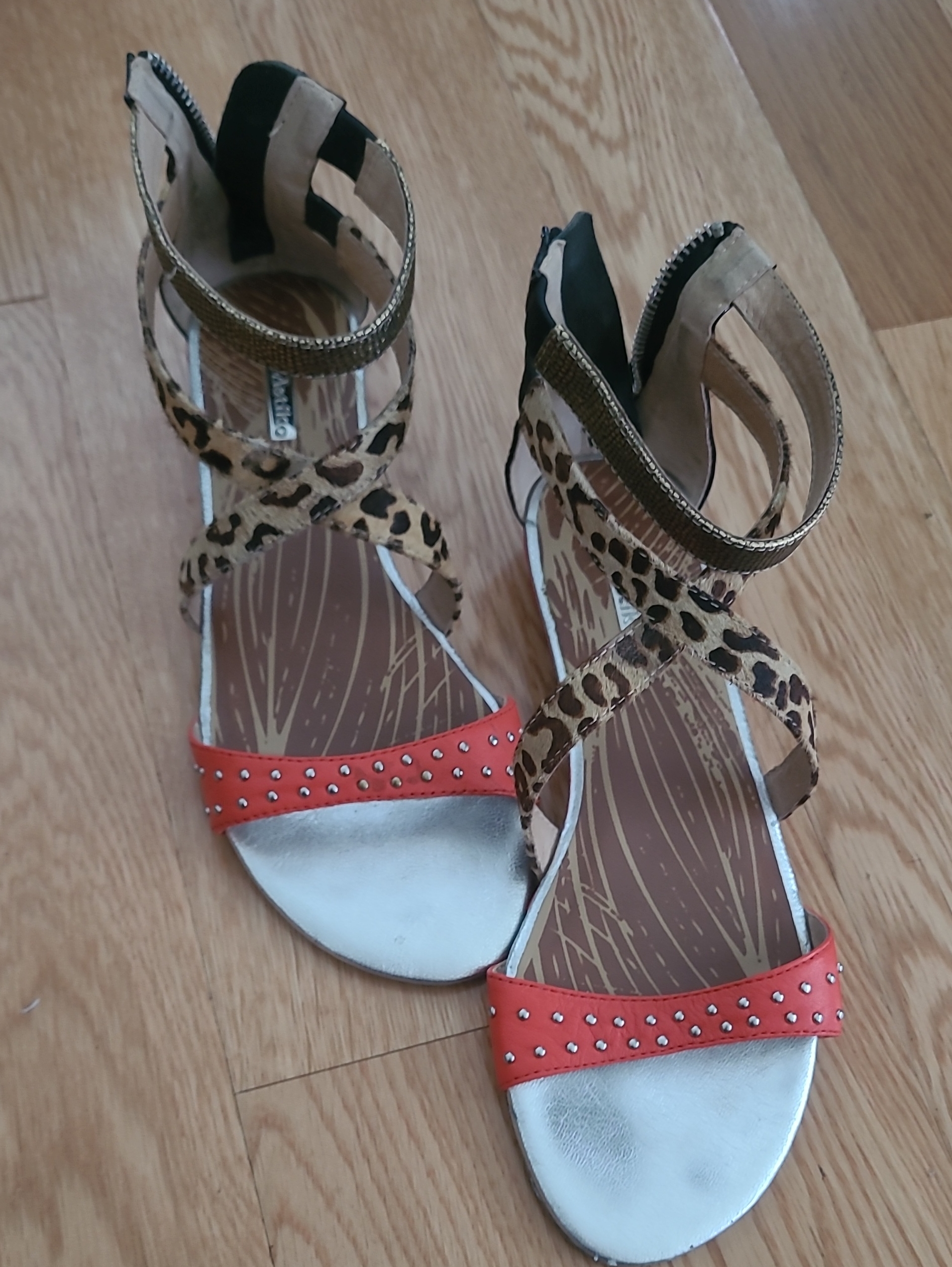 Matiko Leopard Print Sandals With Red Studded Strap